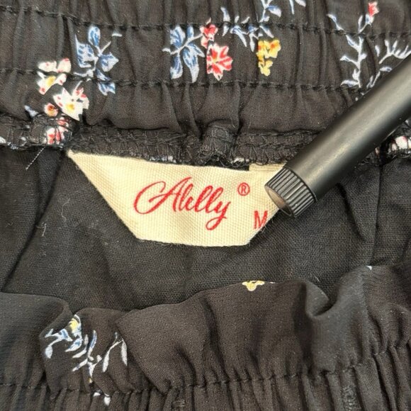 Alelly Floral Tiered Mini Skirt M Black Ruffle Boho Cottagecore - Picture 2 of 4